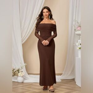 Brown Off-Shoulder Gown